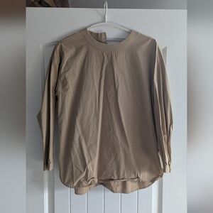 MUJI Cotton Poplin Tan Shirt with Rib Knit Neckline